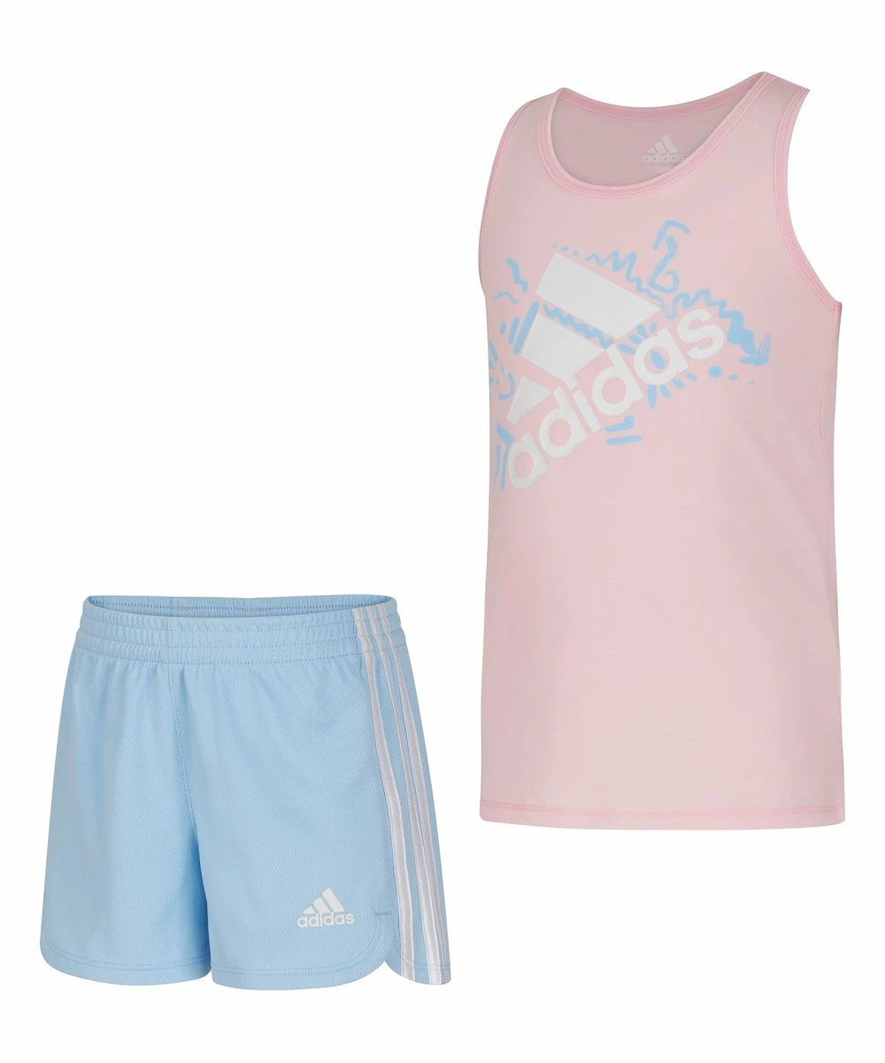 Buy ⭐ Adidas Medium Pink Logo Tank & Light Blue Shorts - Toddler For Kids 😉
