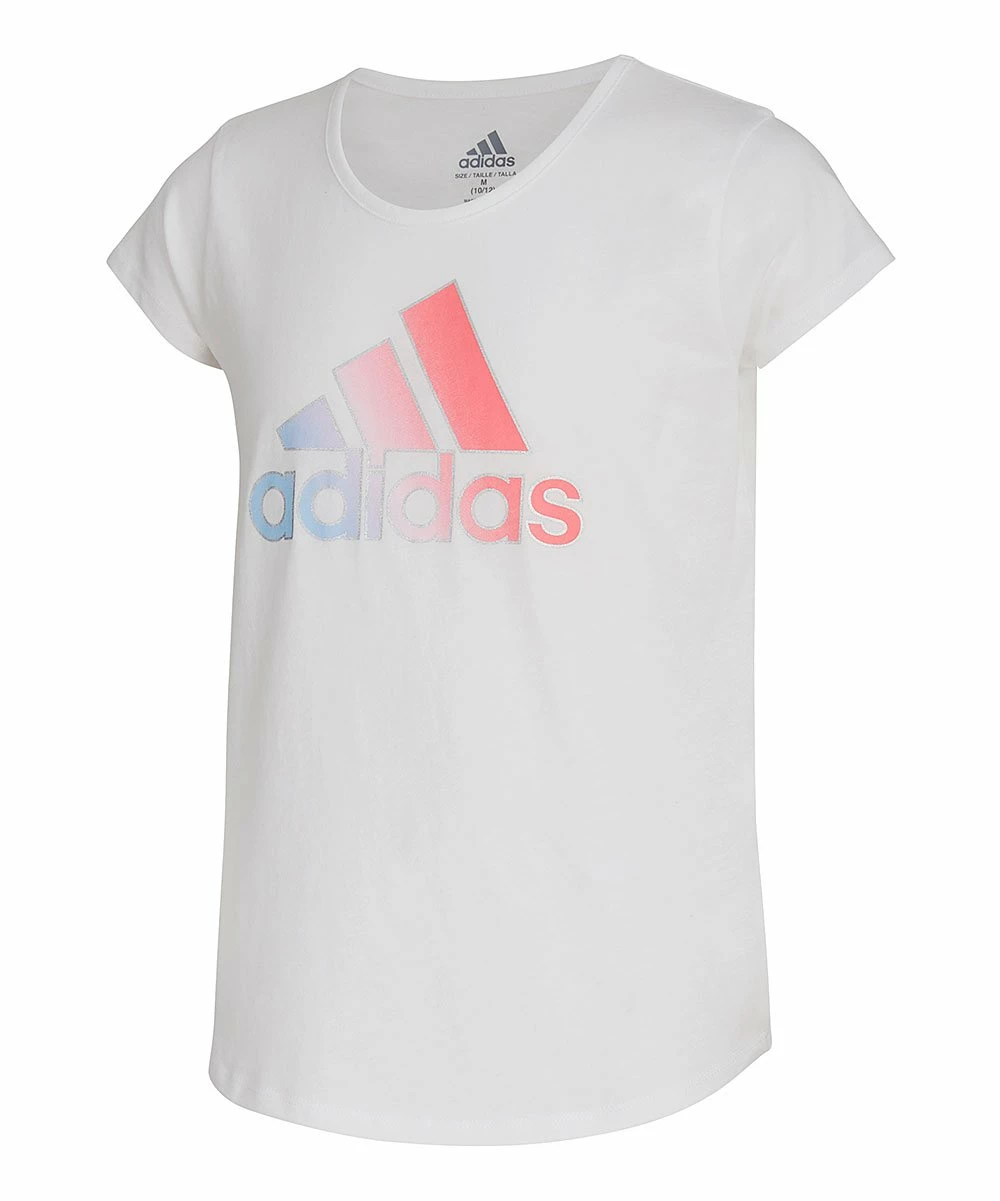 Top 10 โ Adidas White & Pink Gradient Logo Tee - ๐ง Girls For Kids โจ