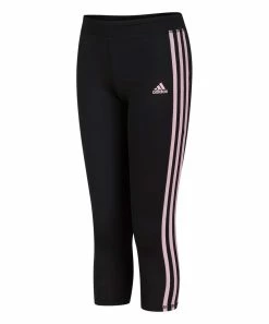Budget ⌛ Adidas Black & Light Pink Stripe Logo Leggings - 👧 Girls For Kids 🔥