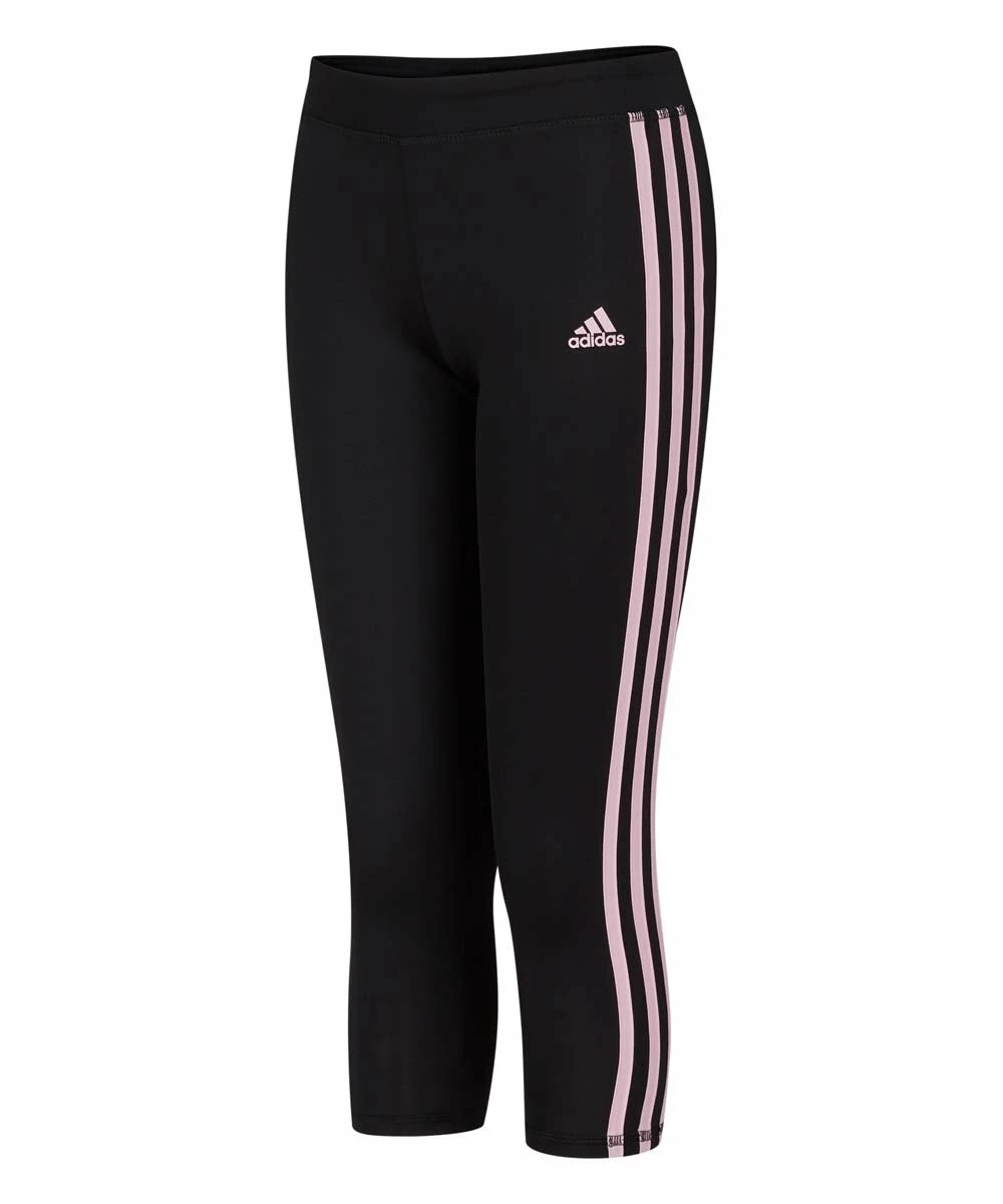 Budget ⌛ Adidas Black & Light Pink Stripe Logo Leggings - 👧 Girls For Kids 🔥