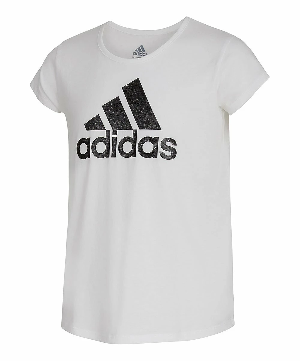 Top 10 ❤️ Adidas White & Black 'Adidas' Cap-Sleeve Crewneck Tee - 👧 Girls For Kids 🎁