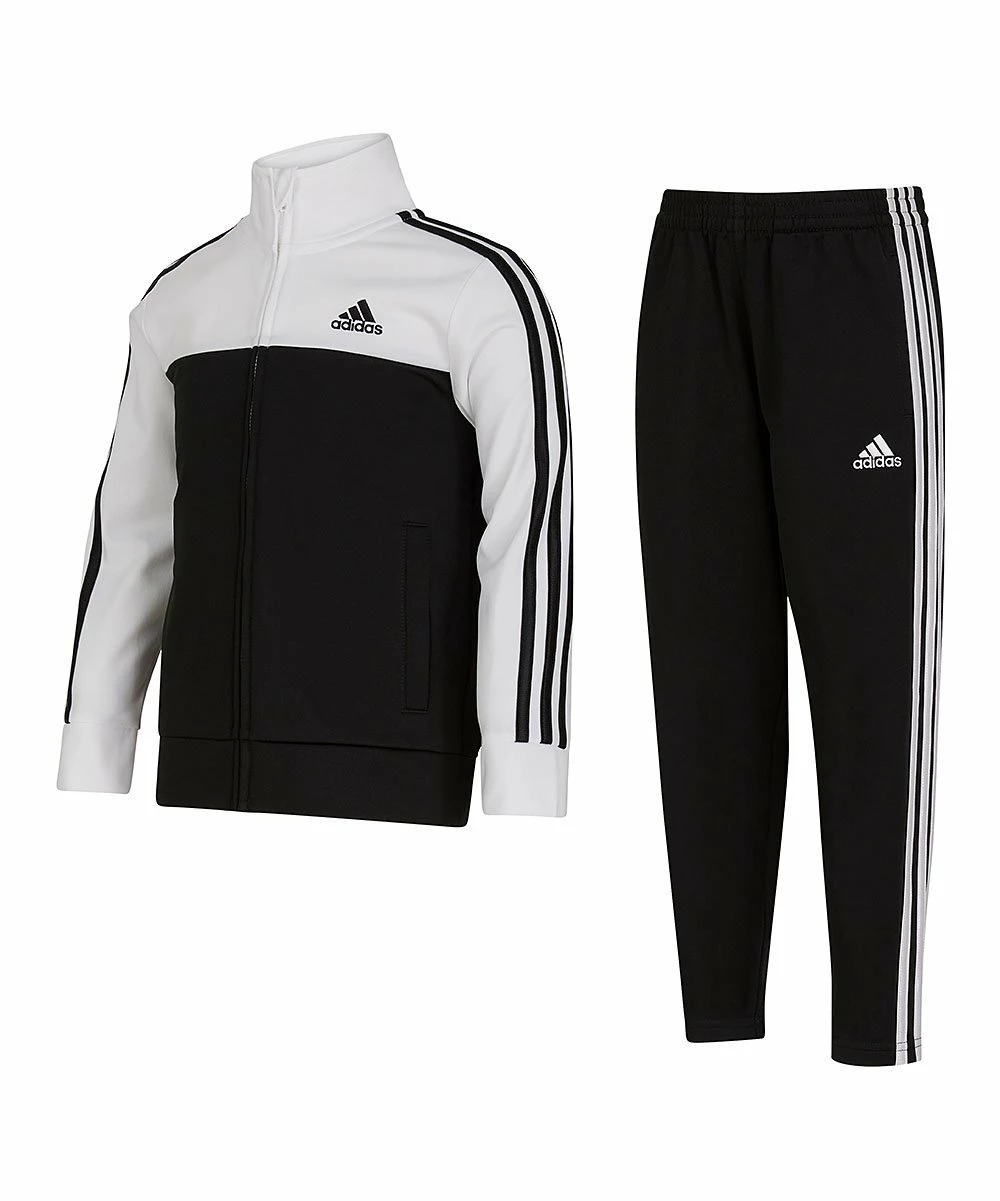 Cheapest ๐ Adidas White & Black Color Block Track Jacket & Pants - Boys For Kids ๐ฏ