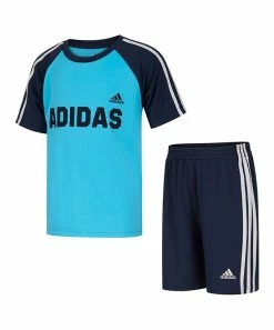 Cheap 👍 Adidas Sky Rush & Navy Logo Stripe Raglan Tee & Stripe Mesh Shorts - Toddler & Boys For Kids 😍
