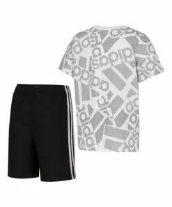 Cheap 🥰 Adidas Gray Repeating Logo Crewneck Tee & Black Shorts - Toddler & Boys For Kids 😍 -Adidas Shop zu103655597 alt 1 tm1647977556