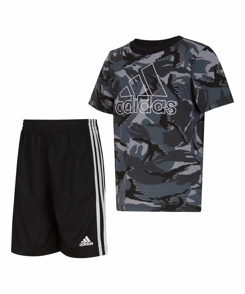 Best Sale ๐ Adidas Black Camo Logo Tee & Stripe Shorts - Toddler & Boys For Kids ๐
