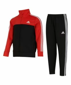 Budget 👍 Adidas Vivid Red Color Block Mock Neck Jacket & Black Leggings - Boys For Kids 👍