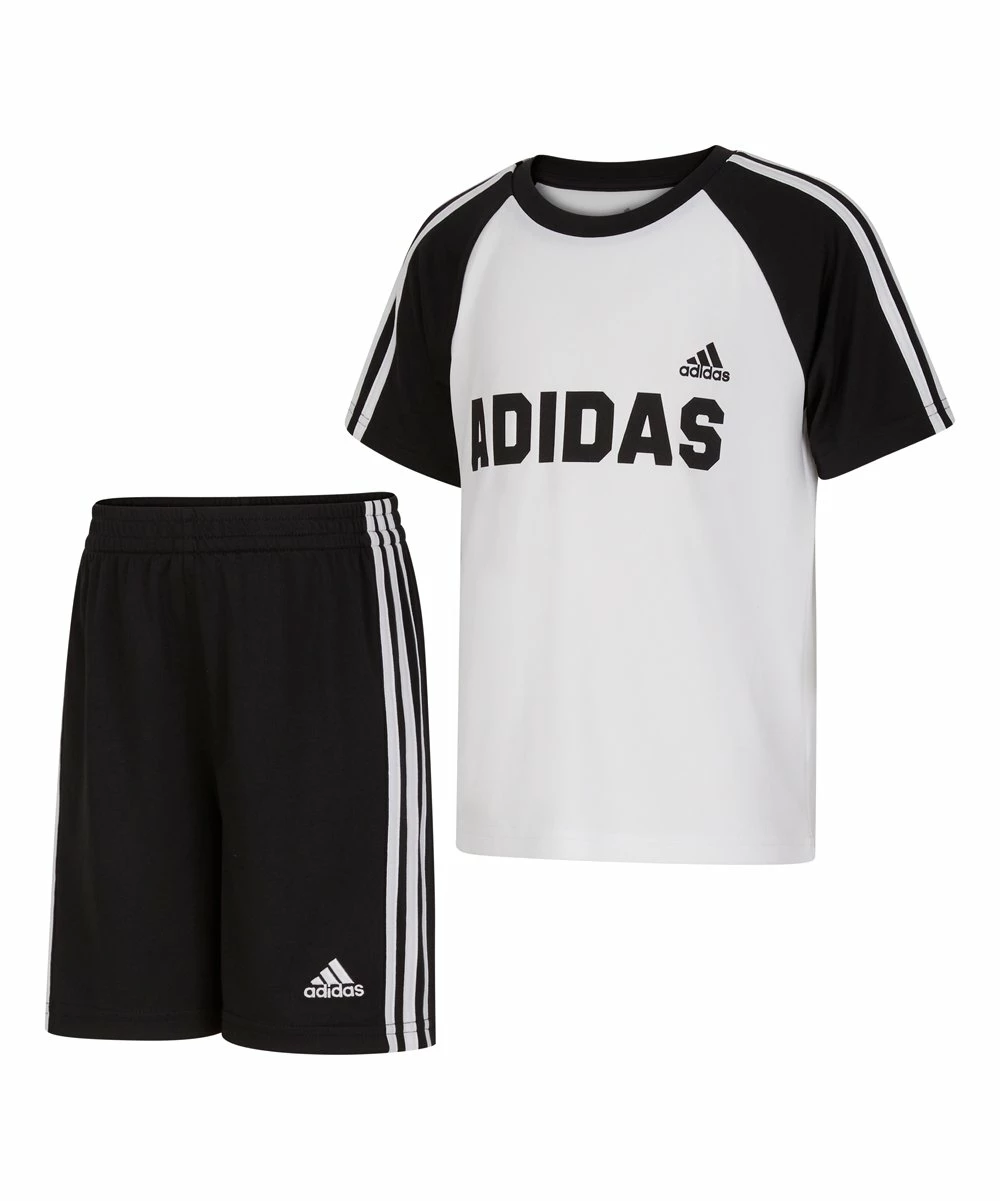 Cheap ๐คฉ Adidas White & Black Logo Raglan Tee & Stripe Shorts - Toddler & Boys For Kids ๐ 1 Cheap ๐คฉ Adidas White & Black Logo Raglan Tee & Stripe Shorts - Toddler & Boys For Kids ๐