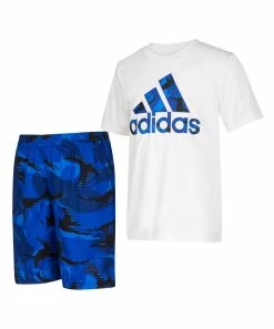 Wholesale โ Adidas White Logo Crewneck Tee & Blue Camo Shorts - Toddler & Boys For Kids ๐คฉ