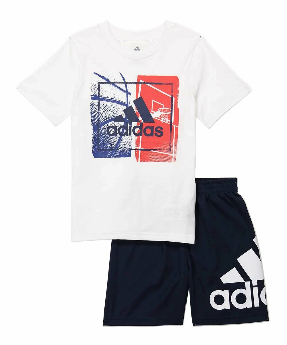 Cheap ๐ Adidas White Logo Crewneck Tee & Navy Shorts - Toddler & Boys For Kids ๐งจ 1 Cheap ๐ Adidas White Logo Crewneck Tee & Navy Shorts - Toddler & Boys For Kids ๐งจ