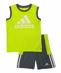 Best reviews of ๐ Adidas Bright Yellow Logo Tank & Gray Side-Stripe Shorts - Boys For Kids โญ