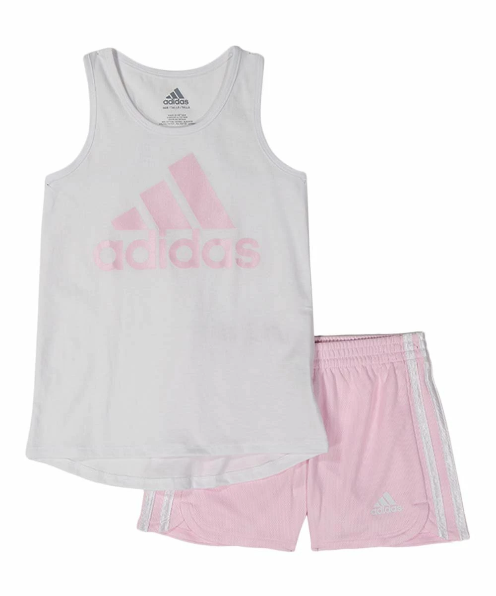 Hot Sale ✨ Adidas White Logo Tank & Light Pink Shorts - Toddler & 👧 Girls For Kids 😀 1 Hot Sale ✨ Adidas White Logo Tank & Light Pink Shorts - Toddler & 👧 Girls For Kids 😀