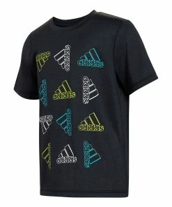 Wholesale ๐ Adidas Black & Teal Logo Repeater Offset Crewneck Tee - Kids ๐