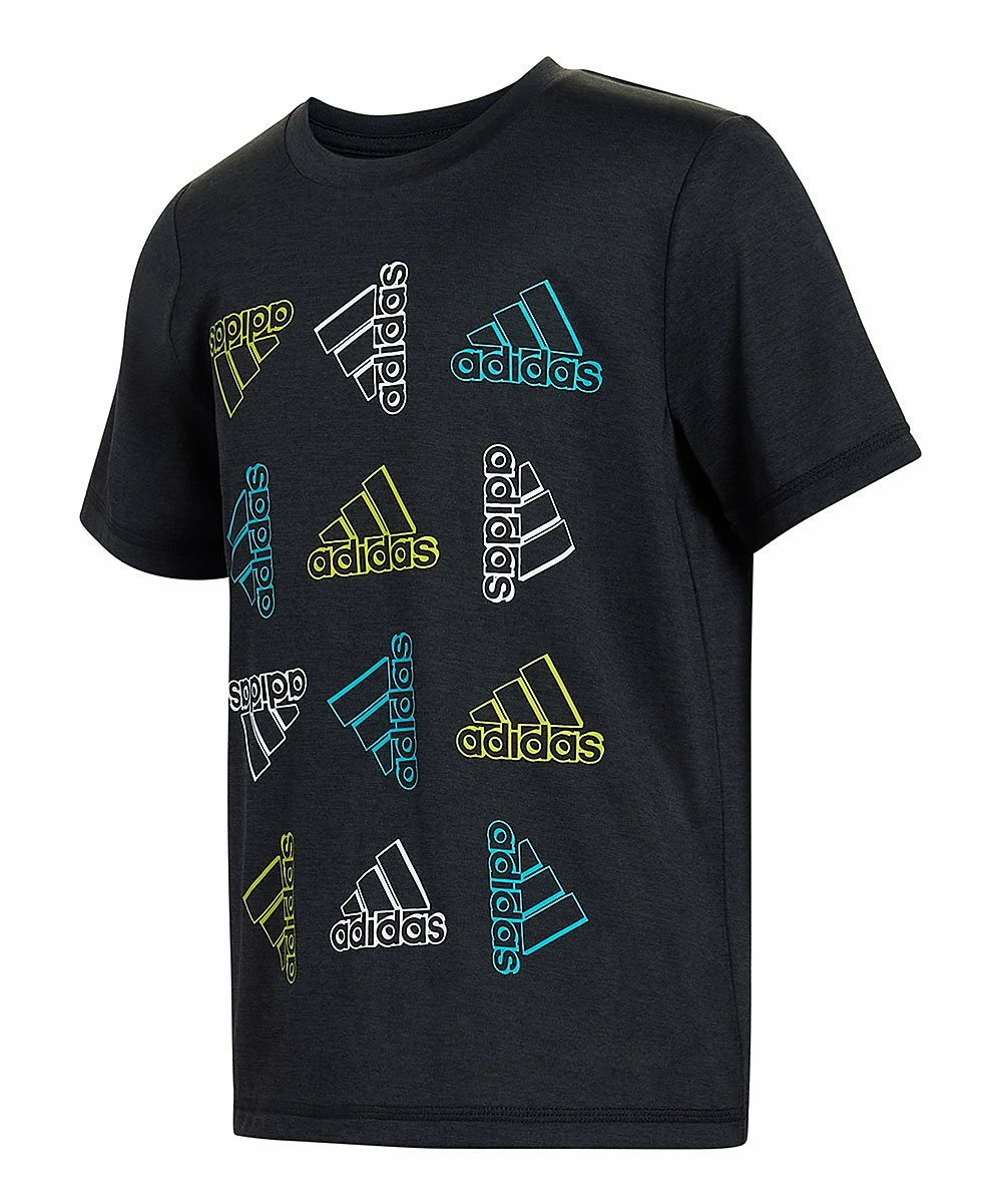 Wholesale 👏 Adidas Black & Teal Logo Repeater Offset Crewneck Tee - Kids 🎁 1 Wholesale 👏 Adidas Black & Teal Logo Repeater Offset Crewneck Tee - Kids 🎁