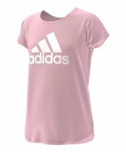 New ✔️ Adidas Medium Pink Logo Crewneck Tee - 👧 Girls For Kids 🌟