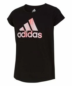 Outlet 🌟 Adidas Black & Pink Logo Crewneck Tee - 👧 Girls For Kids ❤️