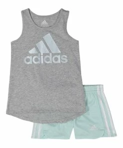 Outlet π Adidas Gray Logo Racerback Tank & Green Side-Stripe Shorts - π§ Girls For Kids β¨