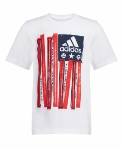 Outlet π₯ Adidas White & Red Stars & Stripes Mountain Logo Tee - Boys For Kids π₯°