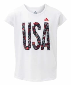 Best reviews of ๐คฉ Adidas White & Blue 'USA' Americana Cap-Sleeve Top - ๐ง Girls For Kids ๐