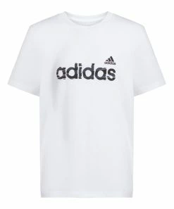 Best deal 😀 Adidas White Bold Brand Logo Crewneck Tee - Kids ⌛