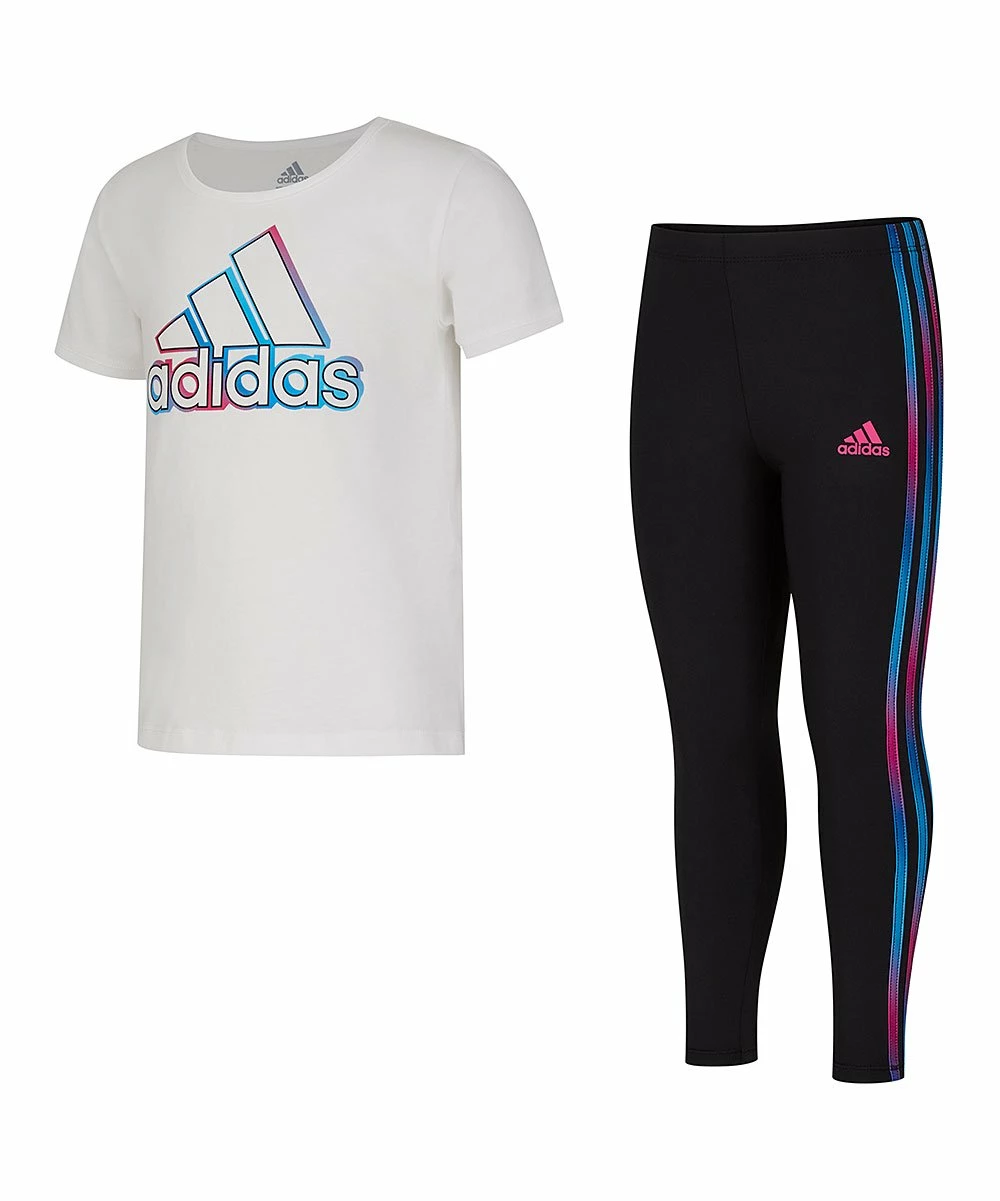 Discount โ Adidas White Logo Crewneck Tee & Black Leggings - Toddler & ๐ง Girls For Kids ๐งจ 1 Discount โ Adidas White Logo Crewneck Tee & Black Leggings - Toddler & ๐ง Girls For Kids ๐งจ