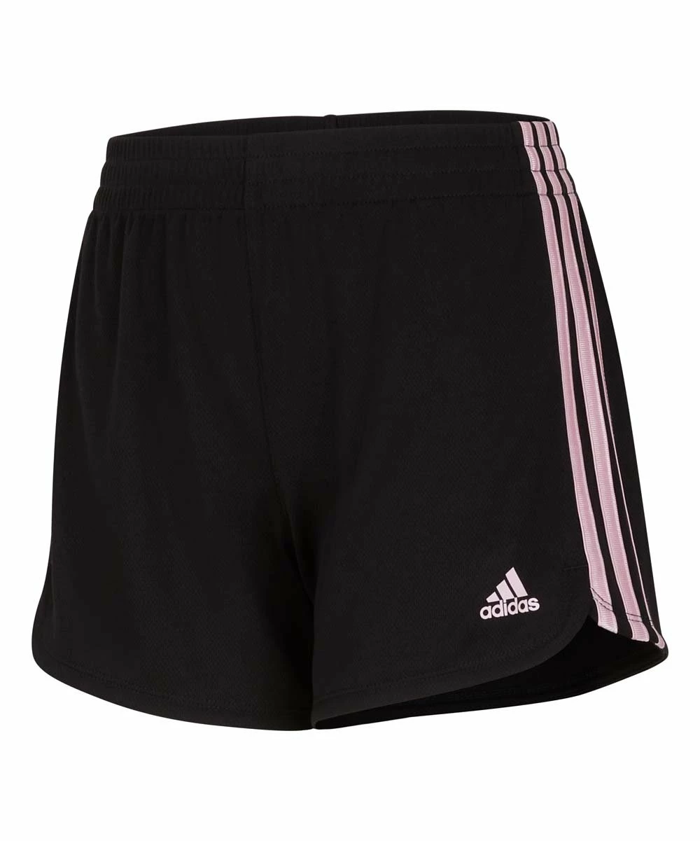 Promo 👏 Adidas Black & Light Pink Logo Mesh Shorts - 👧 Girls For Kids 🛒