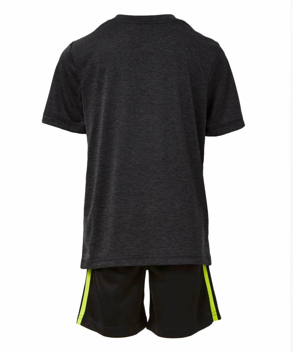 Deals 😀 Adidas Black & Lime Green Stripe & Mountain Logo Tee & Short Set - Boys For Kids 🛒 2 Deals 😀 Adidas Black & Lime Green Stripe & Mountain Logo Tee & Short Set - Boys For Kids 🛒 - Image 2