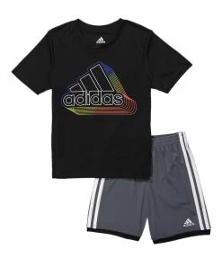 Best Sale ⭐ Adidas Black Logo Crewneck Tee & Gray Shorts - Toddler & Boys For Kids 🎁