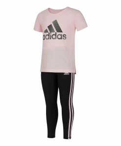 Discount ✨ Adidas Medium Pink Logo Crewneck Tee & Black Leggings - 👧 Girls For Kids 🎁 -Adidas Shop zu104225109 alt 1 tm1649972109