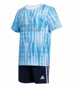 Best Pirce 😉 Adidas Sky Rush & White Tie-Dye Logo Crewneck Tee & Navy Stripe Shorts - Toddler & Boys For Kids 🛒 -Adidas Shop zu105128368 alt 2 tm1656010518