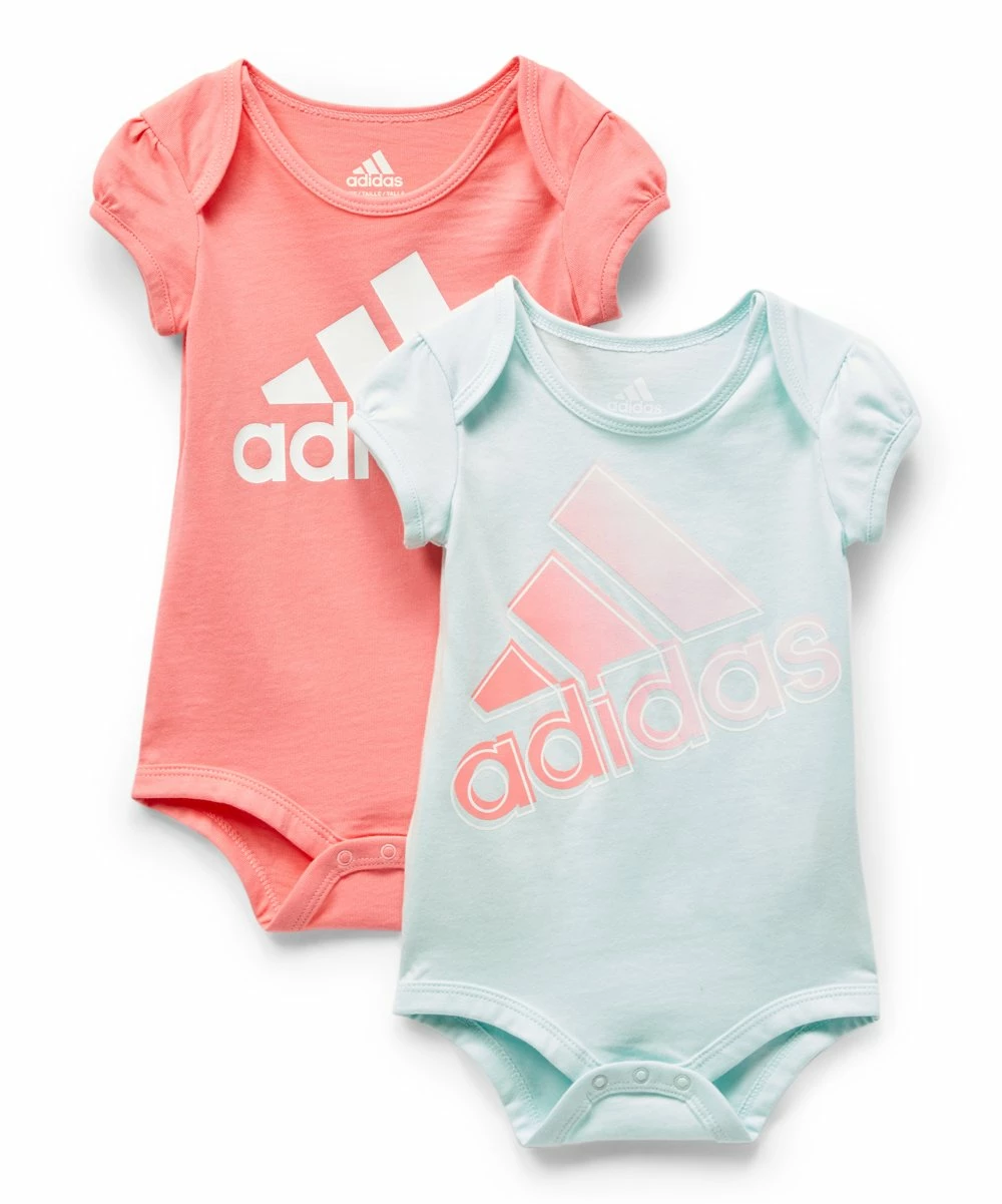 Coupon 🛒 Adidas Ice Mint & Pink Logo Bodysuit - Set Of Two For Baby & Maternity 💯