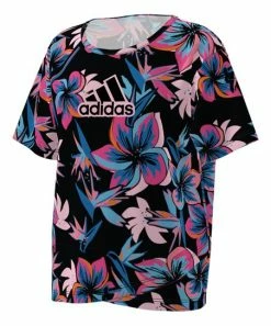 Cheap 🥰 Adidas Black & Pink Tropical Floral Logo Tulip-Hem Tee - 👧 Girls For Kids 🎉