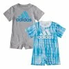 Coupon 🛒 Adidas Blue & Gray Tie-Dye Logo Romper Set - Infant For Baby & Maternity ❤️