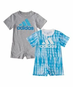 Coupon 🛒 Adidas Blue & Gray Tie-Dye Logo Romper Set - Infant For Baby & Maternity ❤️
