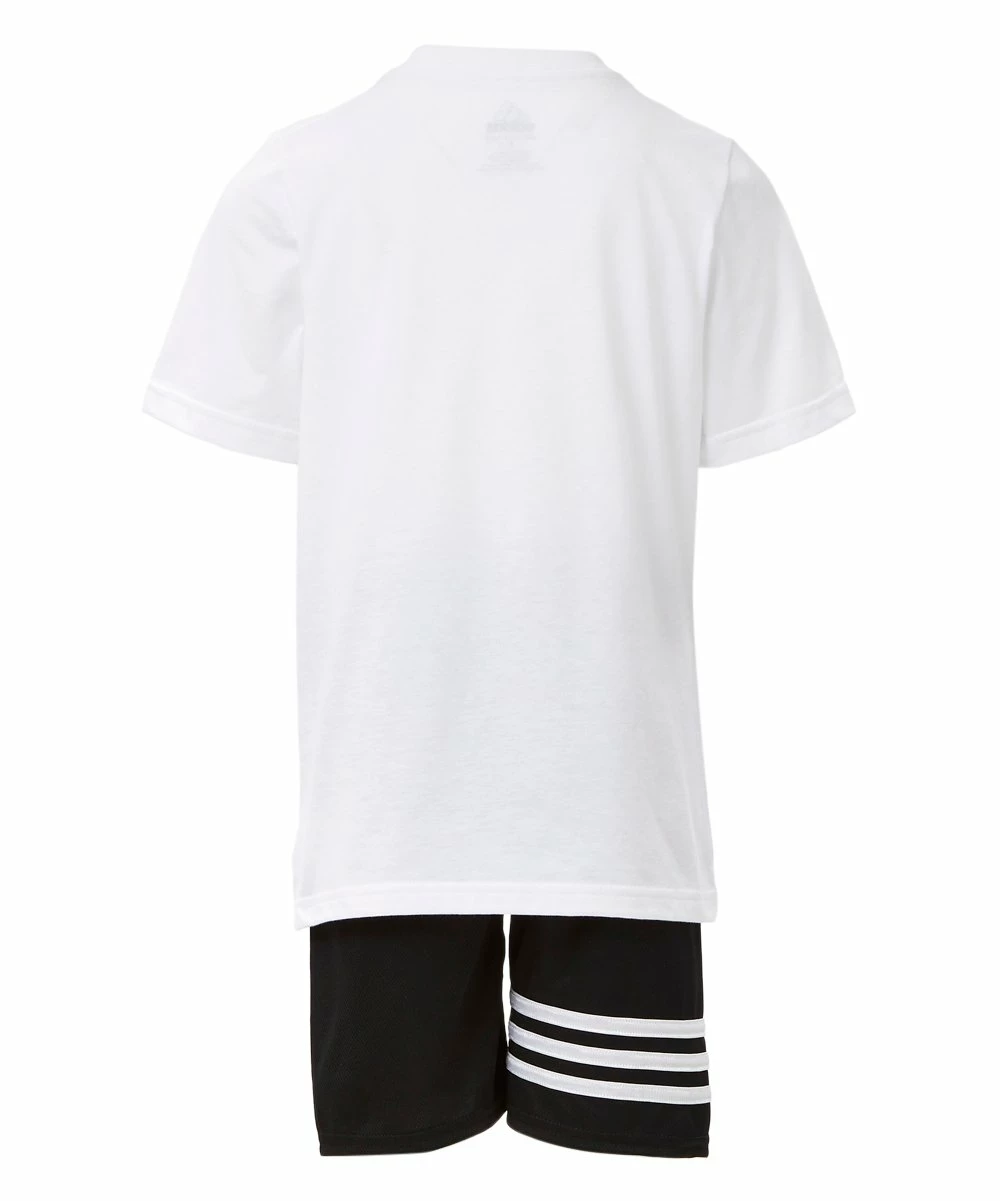 Best Pirce 😍 Adidas White & Black Stripe & Mountain Logo Tee & Short Set - Toddler & Boys For Kids ✔️ 2 Best Pirce 😍 Adidas White & Black Stripe & Mountain Logo Tee & Short Set - Toddler & Boys For Kids ✔️ - Image 2