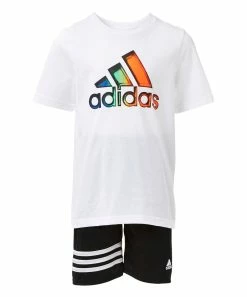 Best Pirce ๐ Adidas White & Black Stripe & Mountain Logo Tee & Short Set - Toddler & Boys For Kids โ๏ธ