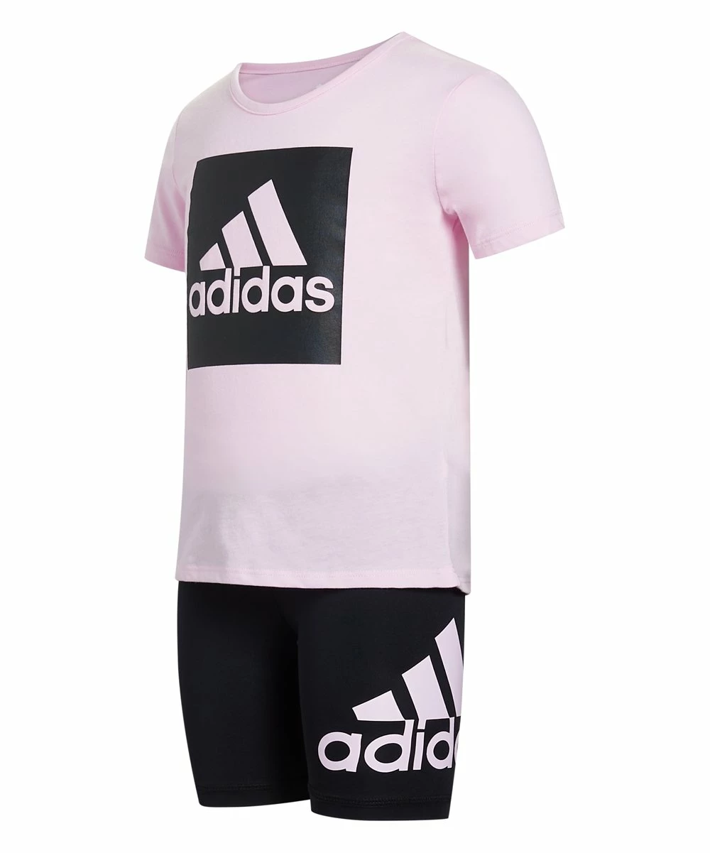 Best deal 🎉 Adidas Light Pink Logo Crewneck Tee & Black Logo Bike Shorts - Toddler & 👧 Girls For Kids ✔️ 2 Best deal 🎉 Adidas Light Pink Logo Crewneck Tee & Black Logo Bike Shorts - Toddler & 👧 Girls For Kids ✔️ - Image 2