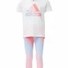 Coupon ⭐ Adidas White & Pink Ombré Mountain Logo Tee & Capri Leggings Set - Toddler & 👧 Girls For Kids 👏
