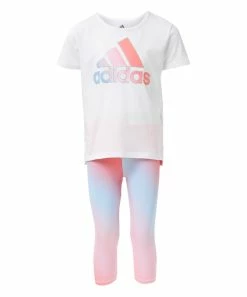Coupon โญ Adidas White & Pink Ombrรฉ Mountain Logo Tee & Capri Leggings Set - Toddler & ๐ง Girls For Kids ๐