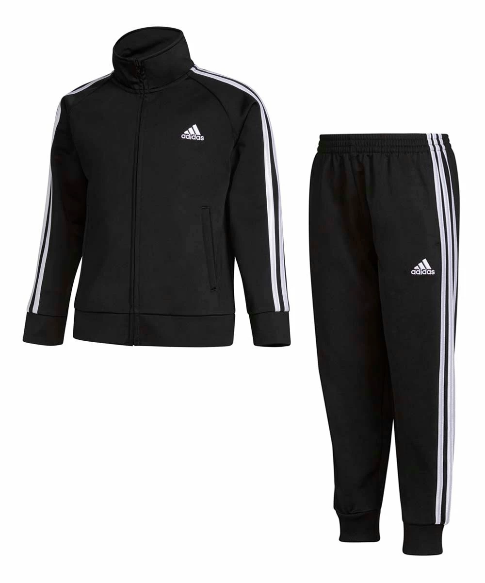 Best deal 🥰 Adidas Black & White Signature Stripe Track Jacket & Track Pants - Boys For Kids ⌛