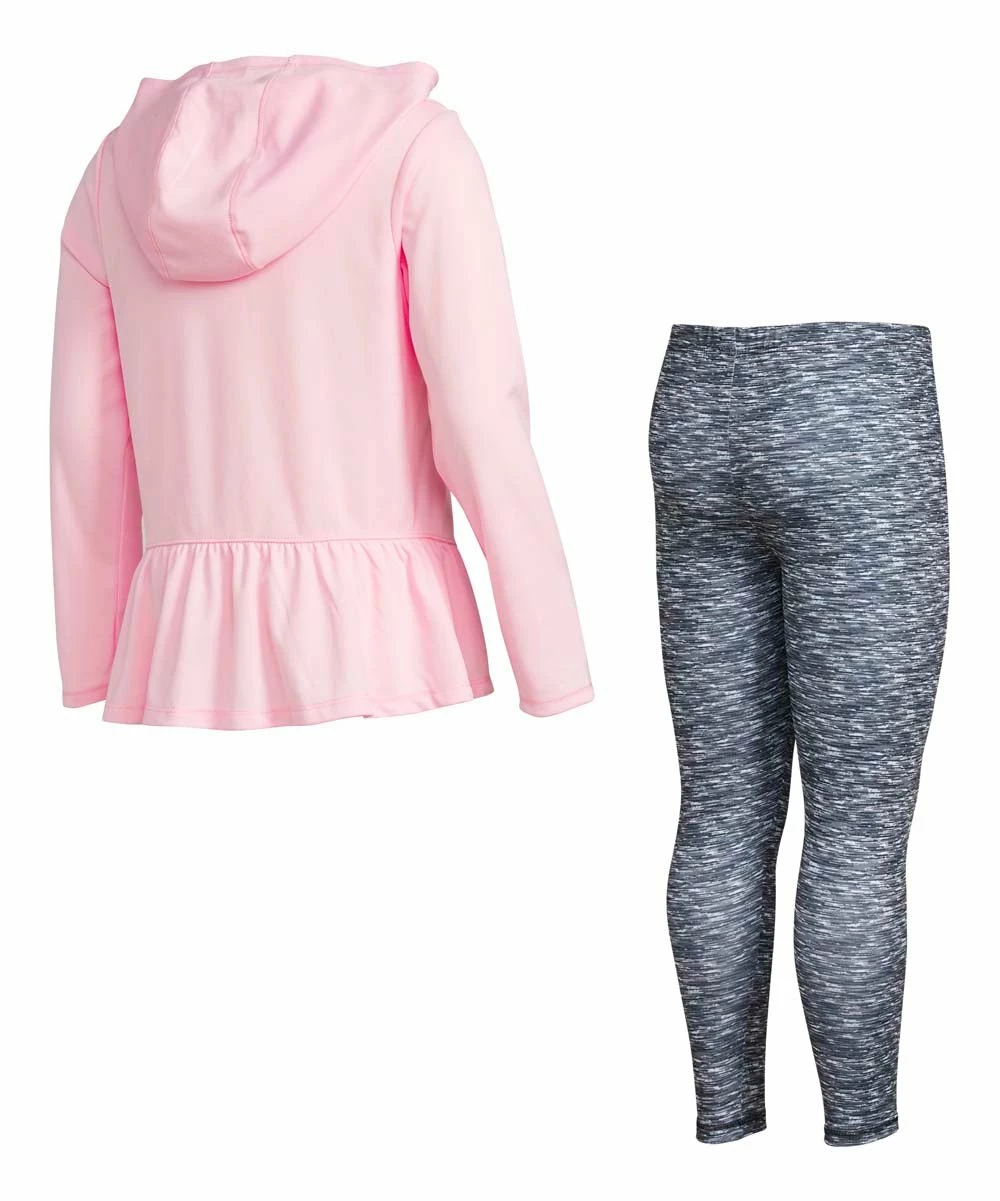 Best deal 👏 Adidas Pink Logo Ruffle Hooded Long-Sleeve Top & Gray Heather Leggings - Toddler & 👧 Girls For Kids 🎁 2 Best deal 👏 Adidas Pink Logo Ruffle Hooded Long-Sleeve Top & Gray Heather Leggings - Toddler & 👧 Girls For Kids 🎁 - Image 2