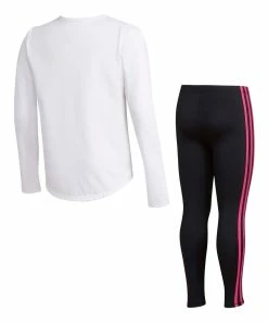 Alternative view of Best Pirce ⌛ Adidas White Sun Long-Sleeve Tee & Black Signature Stripe Leggings - Toddler & 👧 Girls For Kids 💯