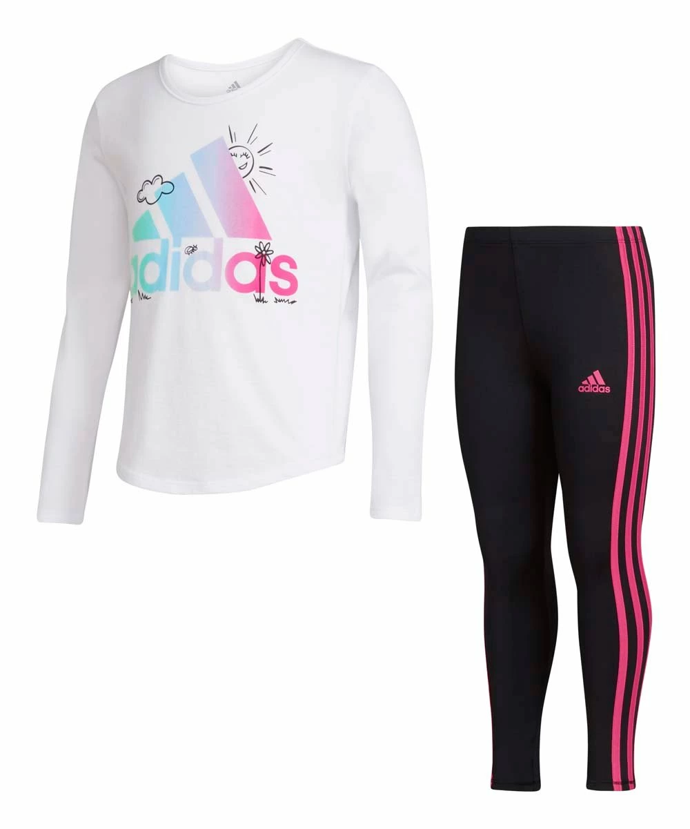 Best Pirce ⌛ Adidas White Sun Long-Sleeve Tee & Black Signature Stripe Leggings - Toddler & 👧 Girls For Kids 💯 1 Best Pirce ⌛ Adidas White Sun Long-Sleeve Tee & Black Signature Stripe Leggings - Toddler & 👧 Girls For Kids 💯