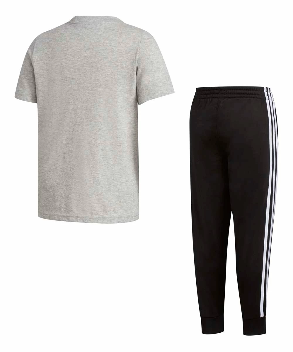 Promo ⭐ Adidas Gray Cartoon Logo Crewneck Tee & Black Signature Stripe Joggers - Boys For Kids 🥰 2 Promo ⭐ Adidas Gray Cartoon Logo Crewneck Tee & Black Signature Stripe Joggers - Boys For Kids 🥰 - Image 2
