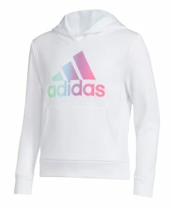 Promo 🤩 Adidas White & Pink Ombré Logo Hoodie - 👧 Girls For Kids ⭐