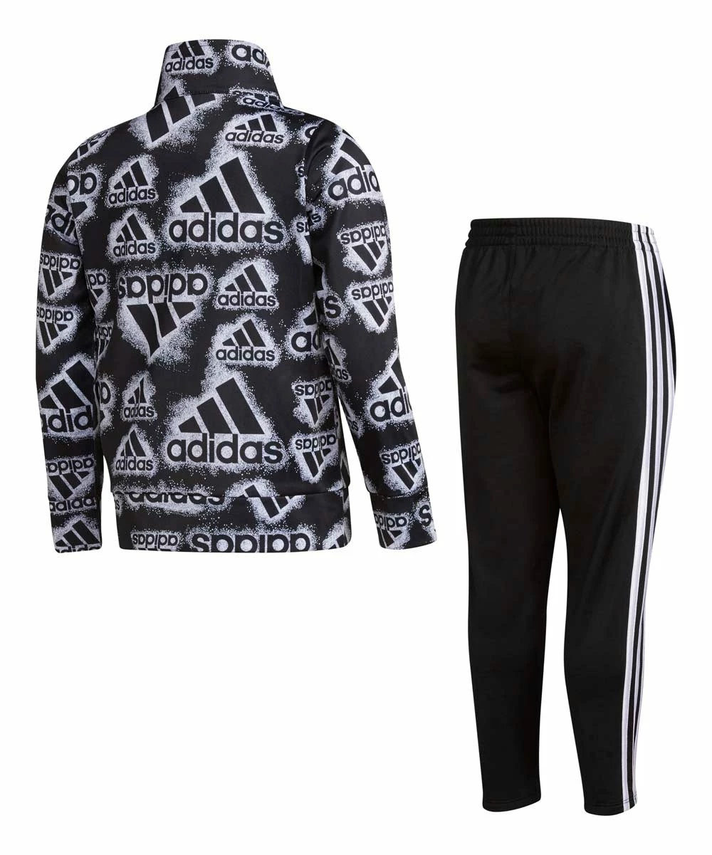 Wholesale 😀 Adidas Gray & Black All-Over Logo Track Jacket & Black Track Pants - Toddler & 👧 Girls For Kids 😍 2 Wholesale 😀 Adidas Gray & Black All-Over Logo Track Jacket & Black Track Pants - Toddler & 👧 Girls For Kids 😍 - Image 2