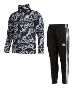 Wholesale ๐ Adidas Gray & Black All-Over Logo Track Jacket & Black Track Pants - Toddler & ๐ง Girls For Kids ๐