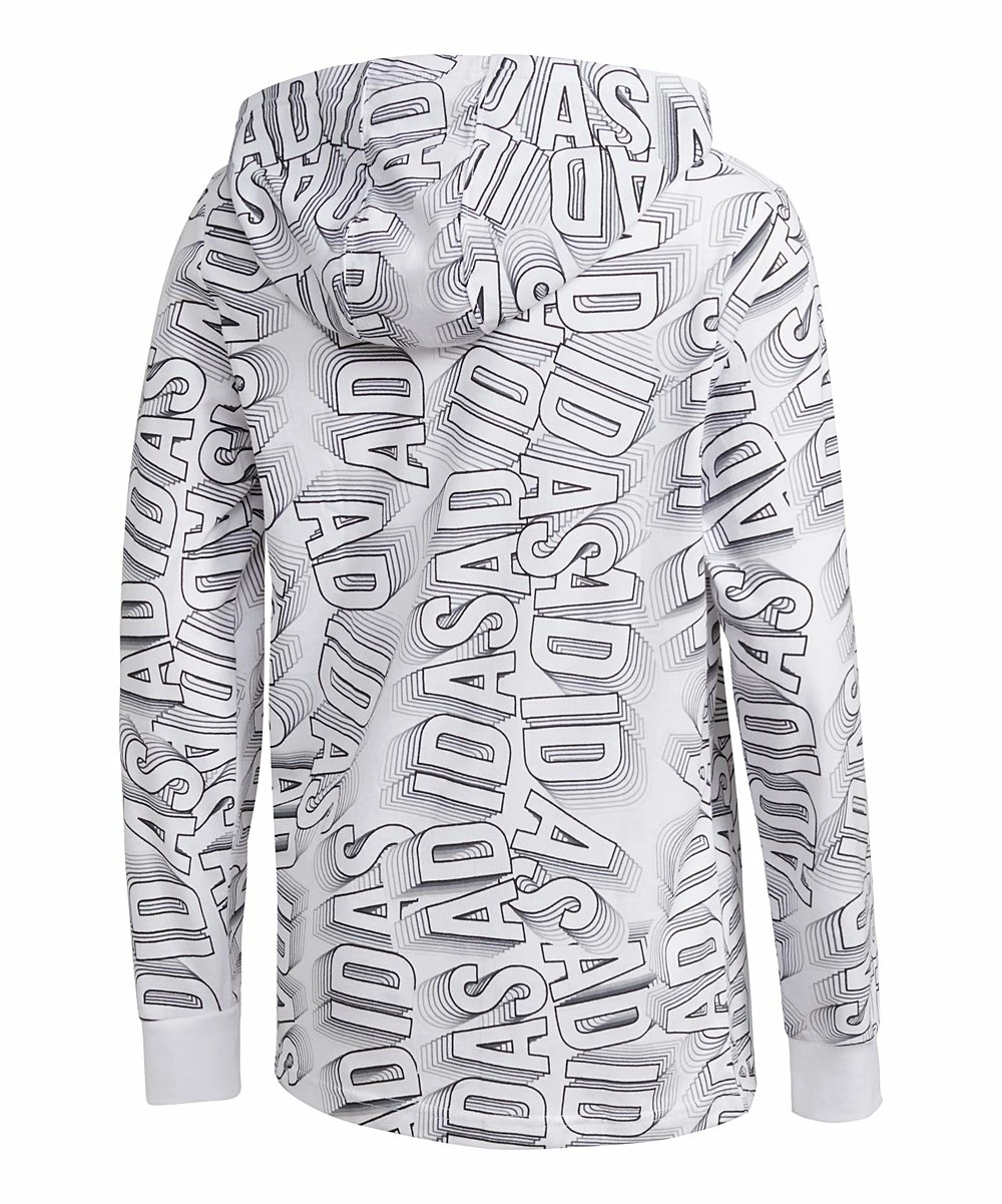 Buy โค๏ธ Adidas White & Gray Allover Logo Hooded Long-Sleeve Tee - Boys For Kids โ๏ธ - Image 2