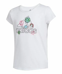 Budget 🧨 Adidas White Doodle Logo Crewneck Tee - 👧 Girls For Kids 😍