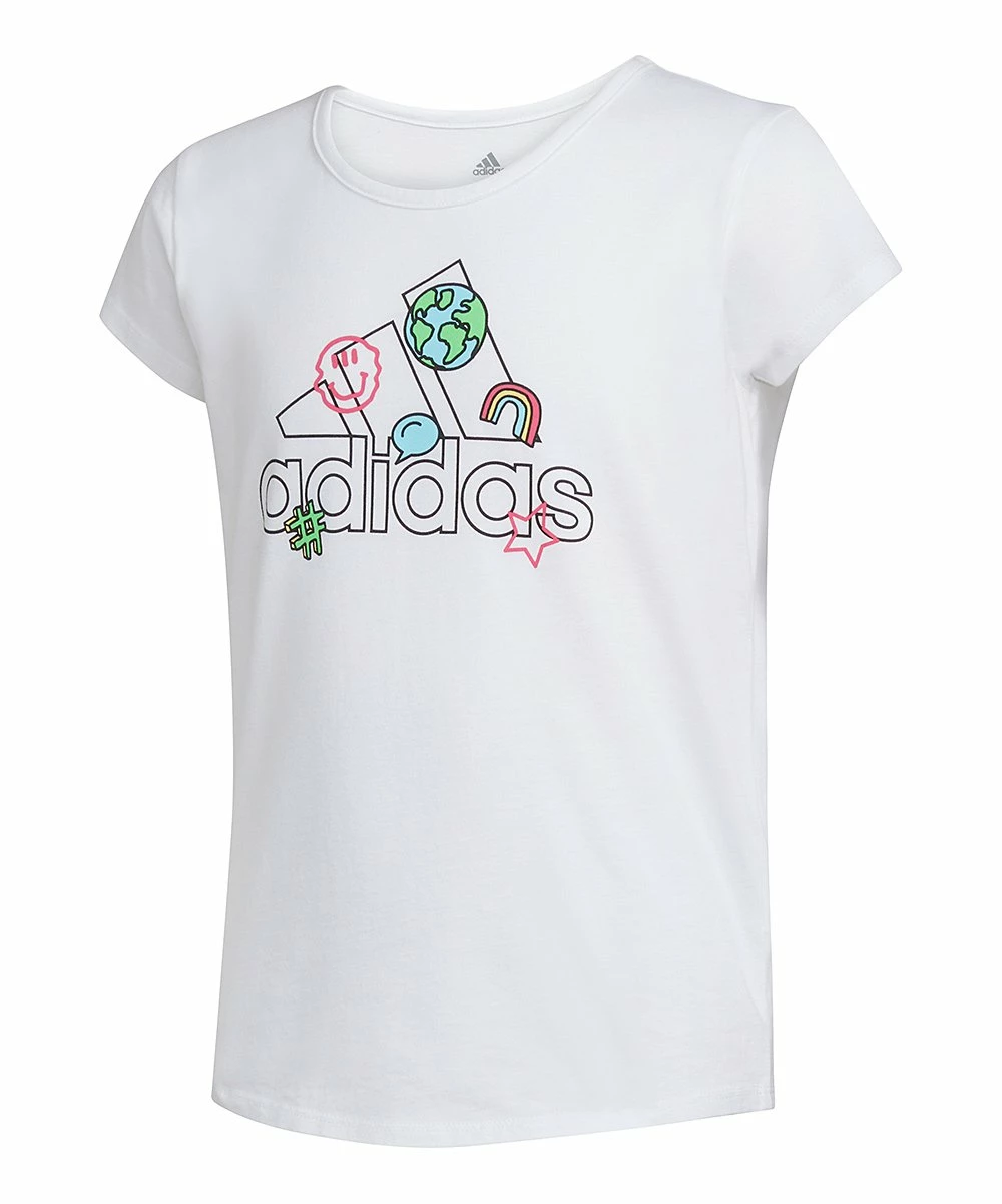 Budget ๐งจ Adidas White Doodle Logo Crewneck Tee - ๐ง Girls For Kids ๐