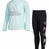 Buy 🌟 Adidas Alms Blue Logo Ruffle Hooded Long-Sleeve Top & Black Leggings - 👧 Girls For Kids 🔥